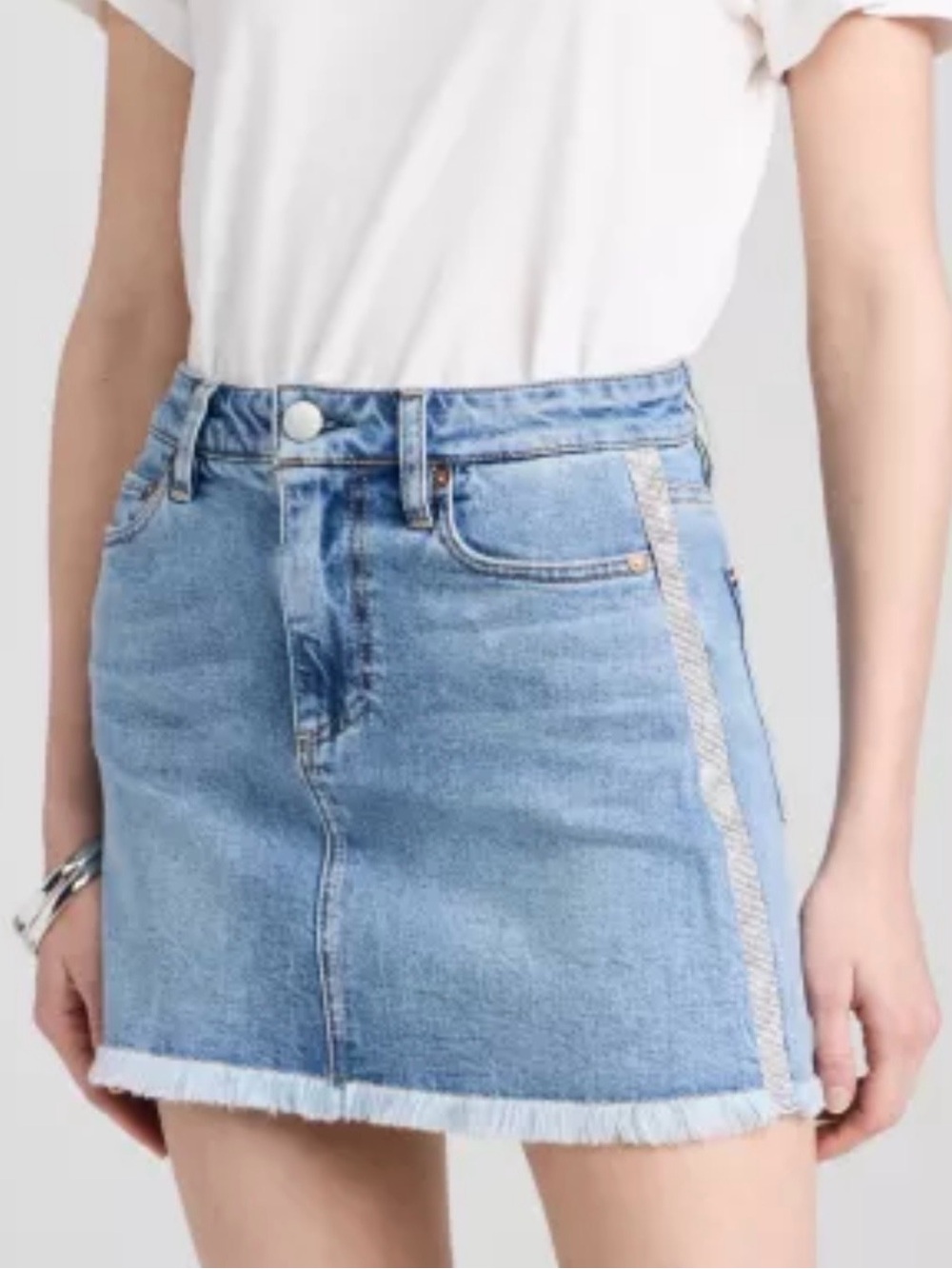 Alice + Olivia Light Blue Denim Mini Skirt with Metallic Side Trim